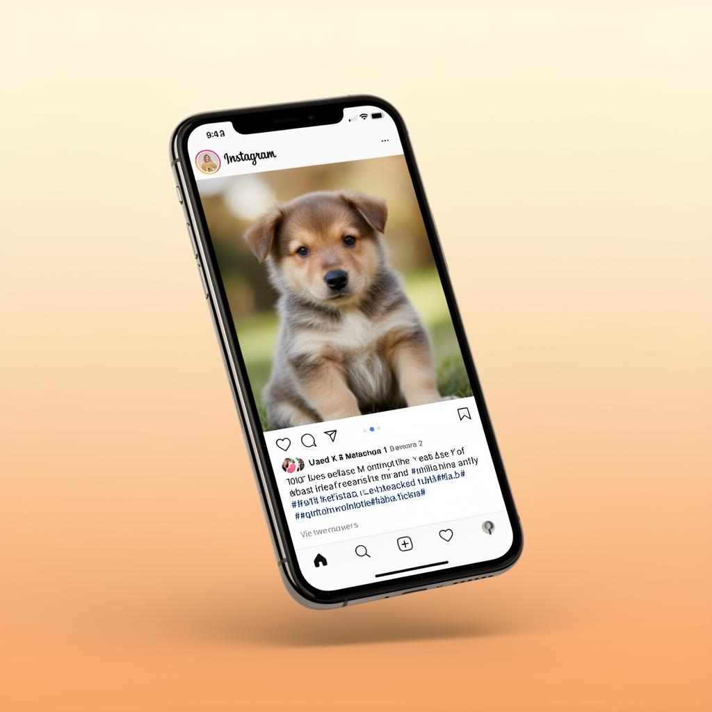 Mockup di un post Instagram con un cucciolo